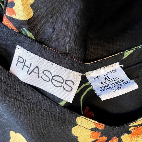 NWT Phases Black Pink Orange Floral 100% Indian Cotton Short Sleeve Midi Dress - Picture 5 of 7